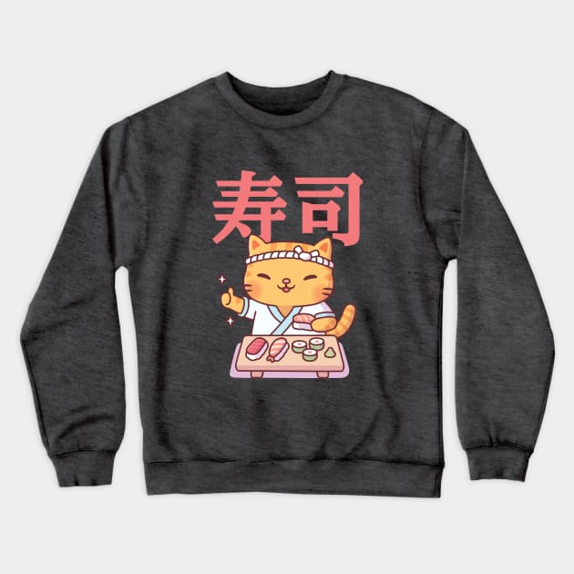 Cute Tabby Cat And Japanese Sushi Crewneck Sweatshirt by rustydoodle